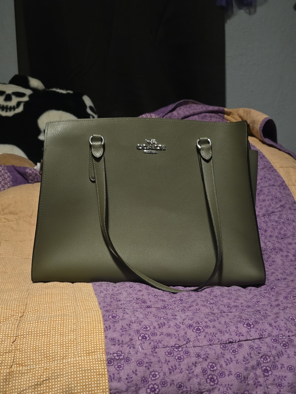 Coach Olive Pebbled Leather Shoulder Bag with Silver Hardware